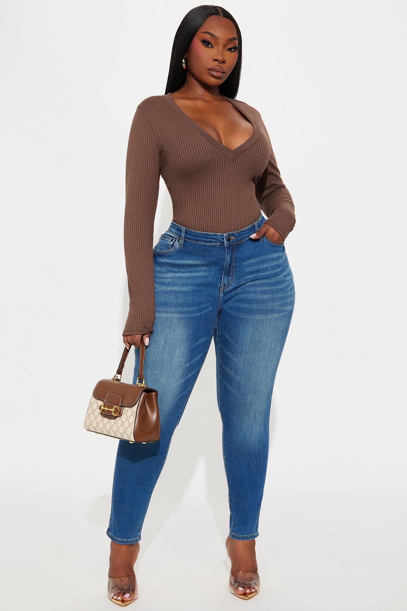 Alora Ribbed Long Sleeve Bodysuit - Brown Female Product Image