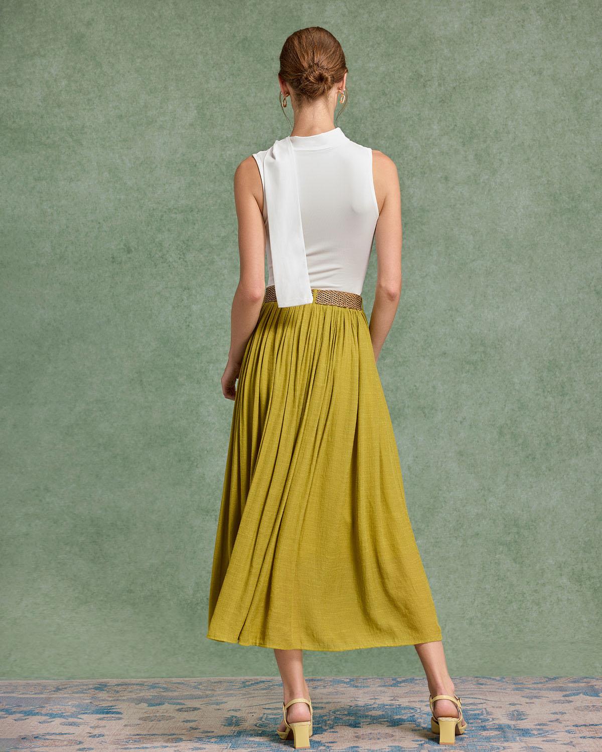 White Cowl Neck Ruched Tank Top Product Image