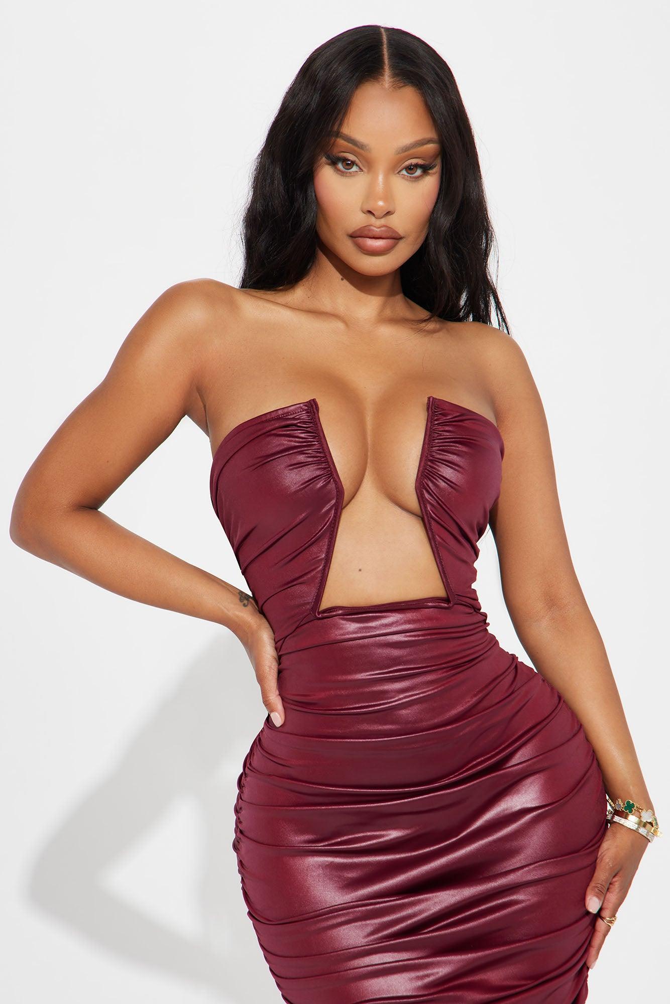 Denise Ruched Tube Maxi Dress - Burgundy Product Image
