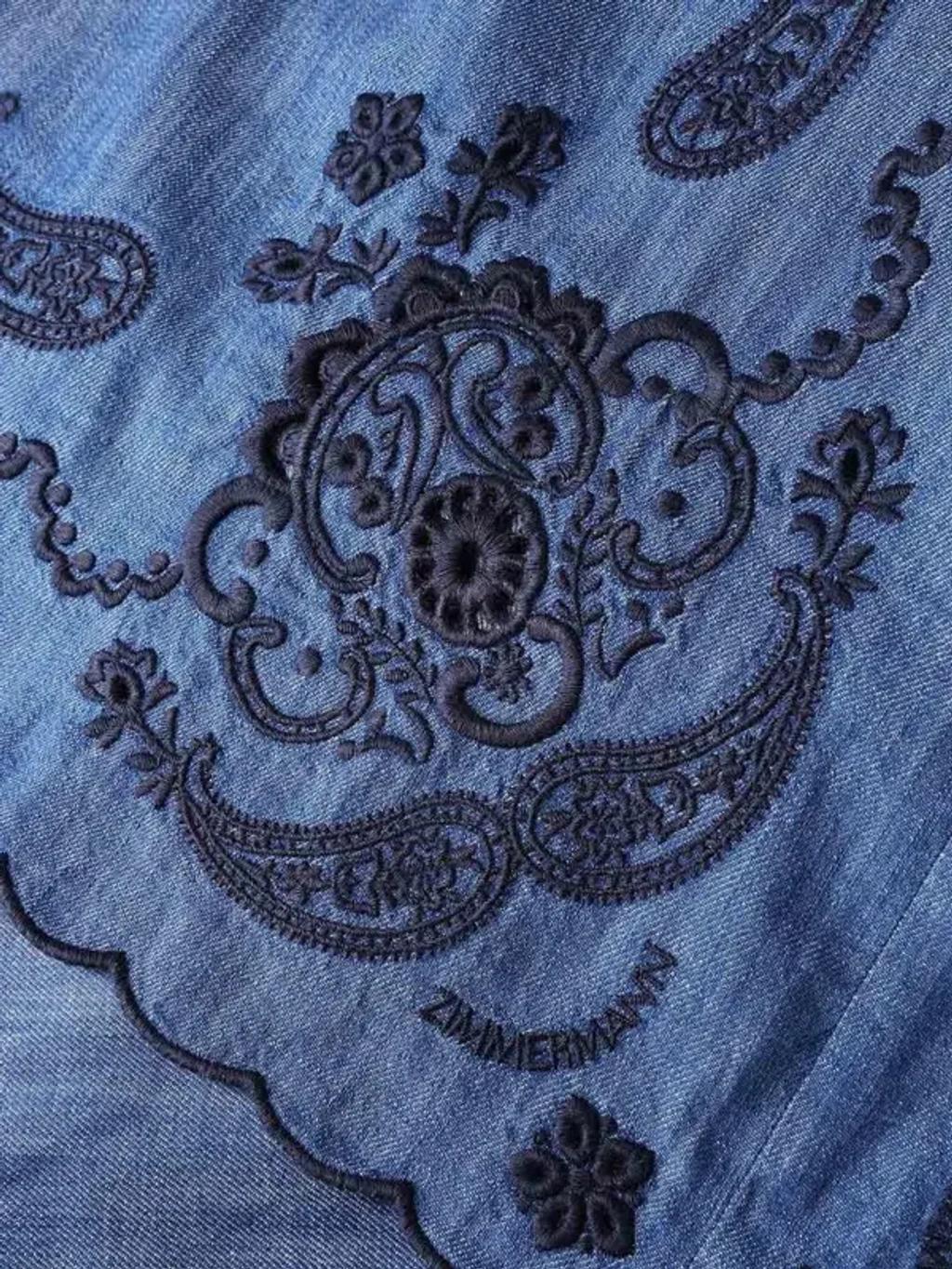 ZIMMERMANN Womens Railway Blue Aster Embroidered Denim Midi Dress Xs Product Image