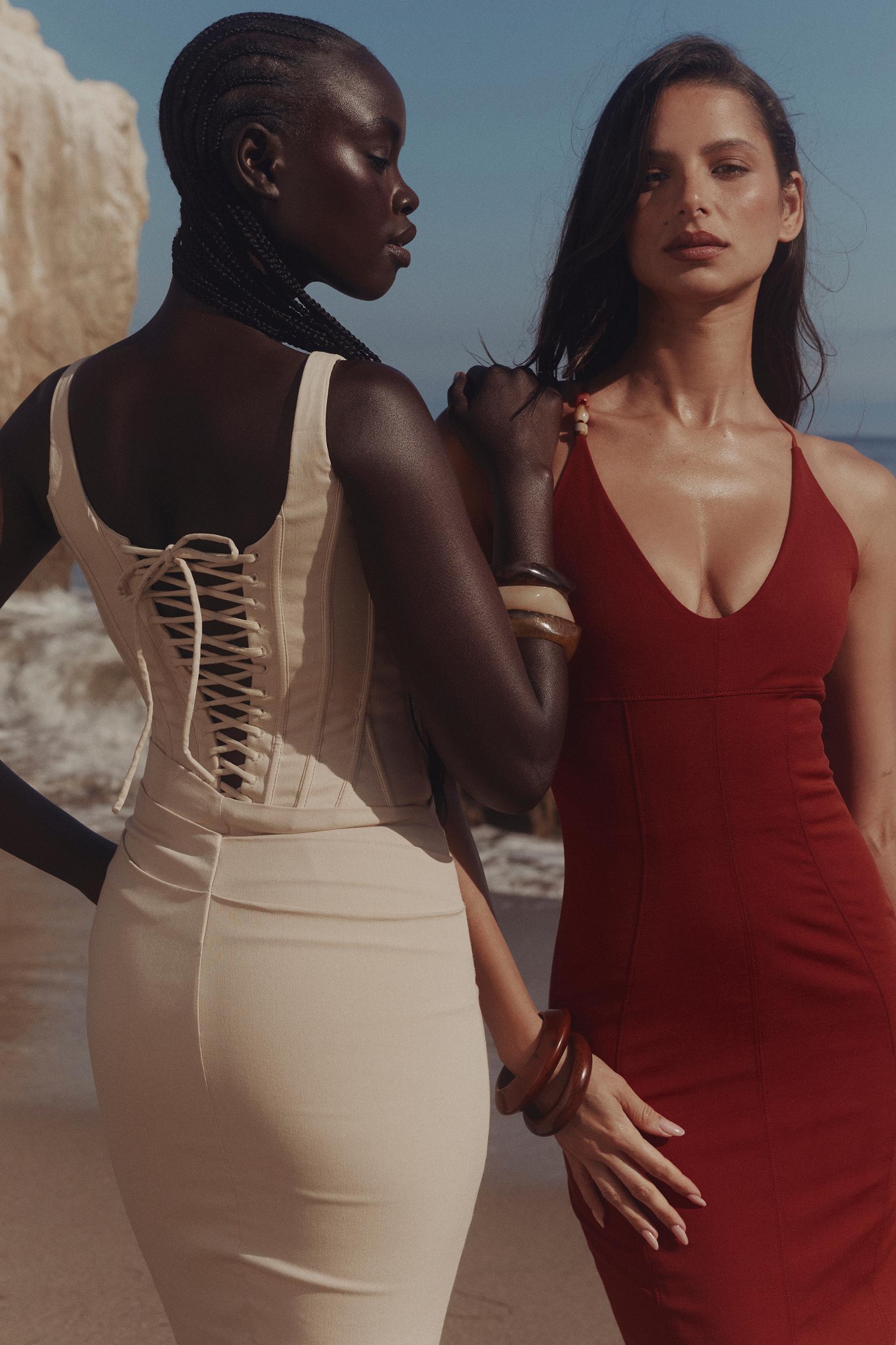 Samya  almond corset midi dress Product Image