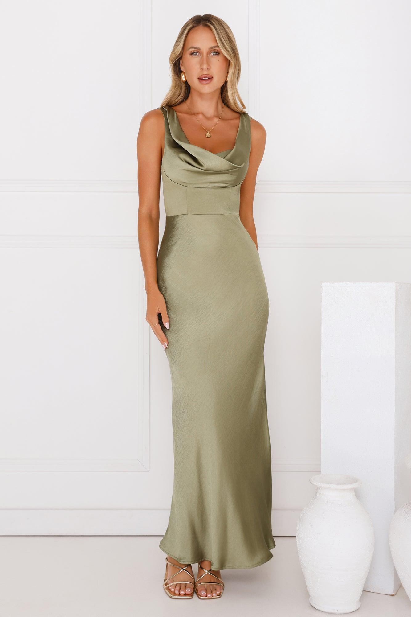 Crystal Luxe Satin Maxi Dress Sage Product Image