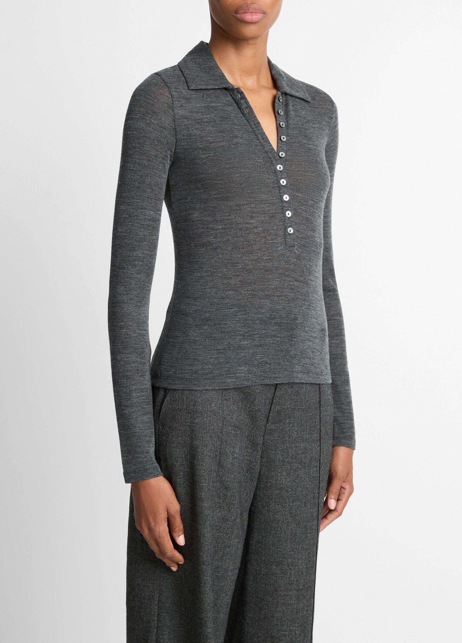 Wool Long-Sleeve Polo Top Product Image