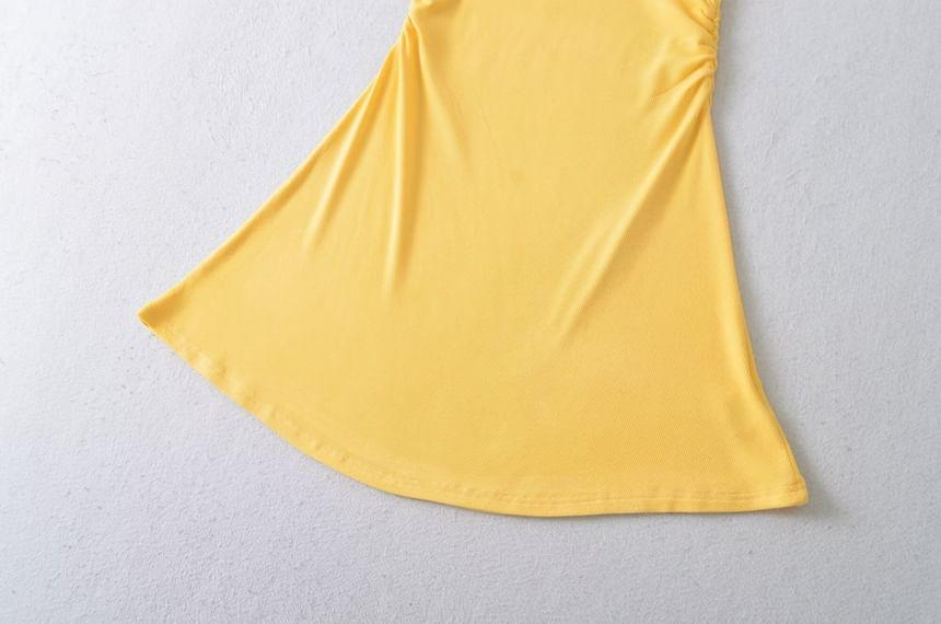 Spaghetti Strap Scoop Neck Plain Ruched Mini A-Line Dress Product Image