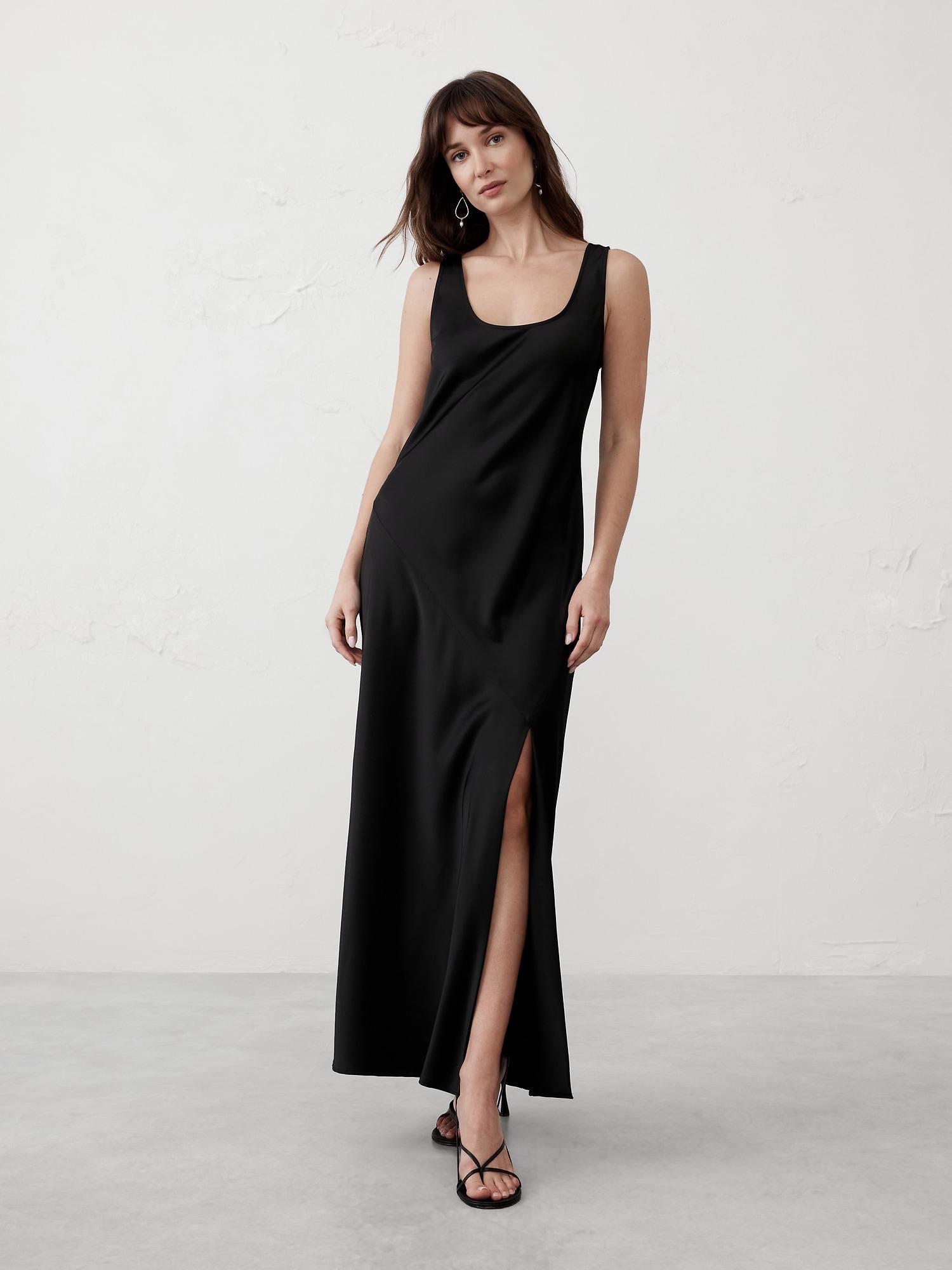 Silky Twill Slit Maxi Dress Product Image