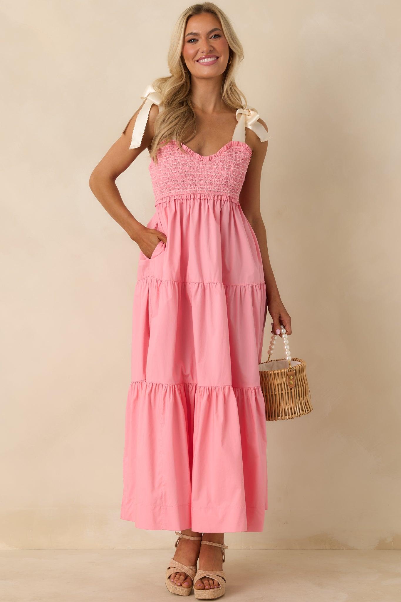 The Felicity Pink Coral Cotton Midi Dress L / Pink Product Image