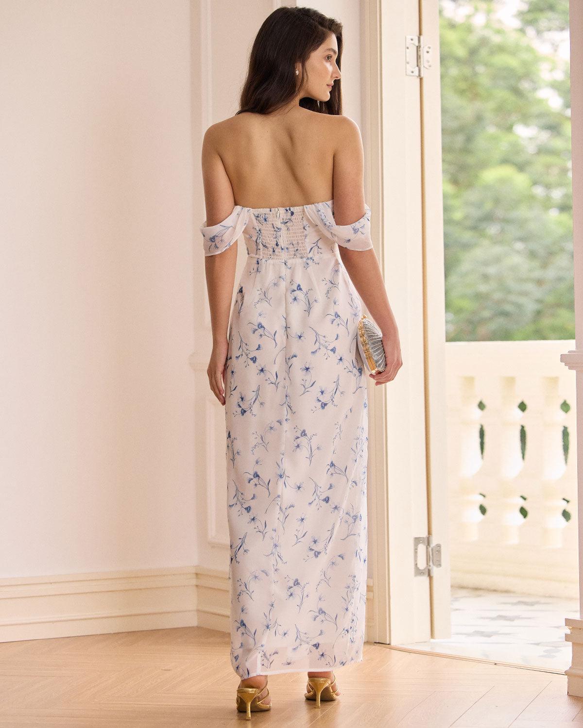 The White Floral Slit Strapless Maxi Dress Product Image