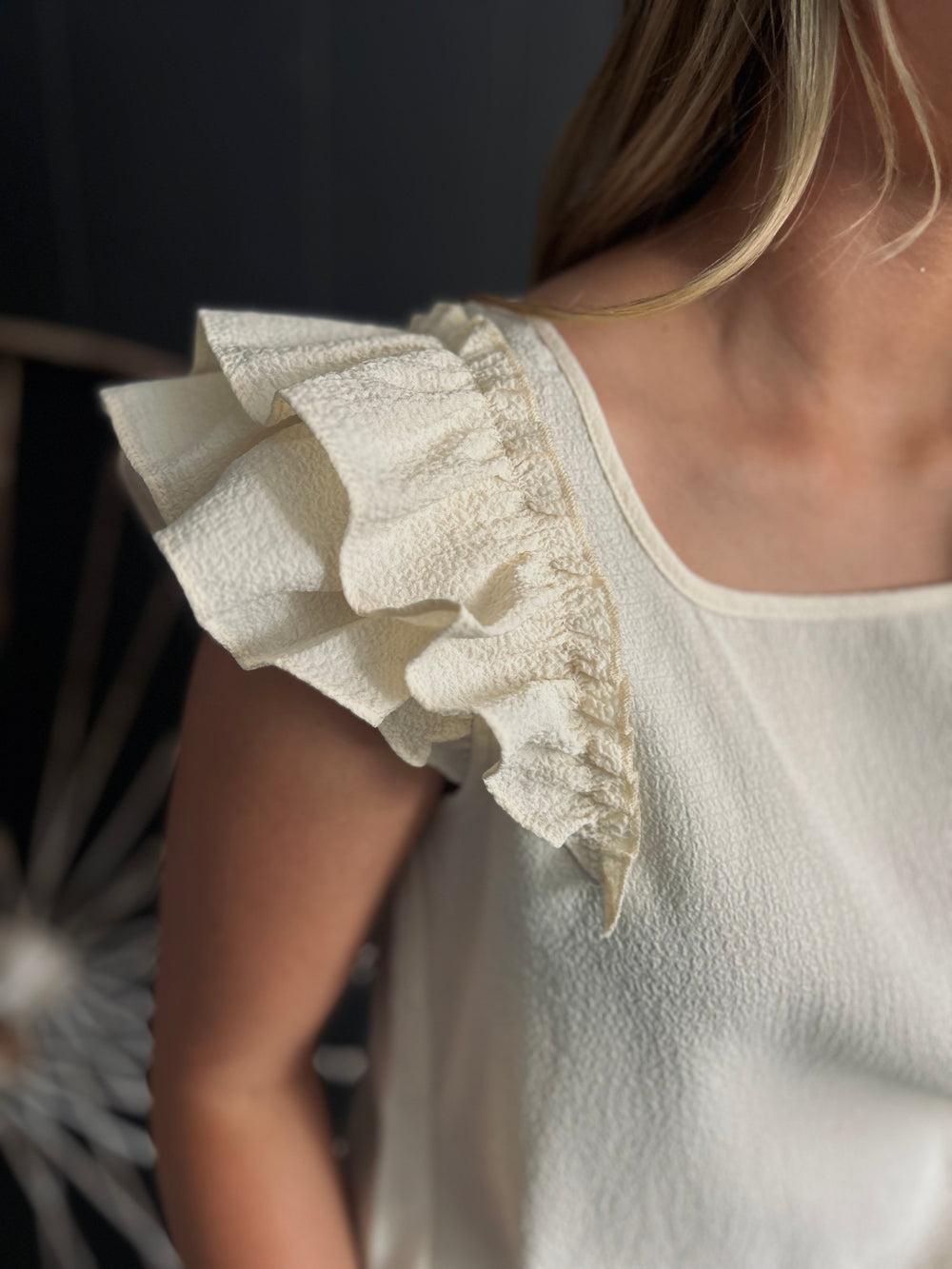 Textured Bow Frilled Butterfly Sleeve Blouse-3 Colors Product Image