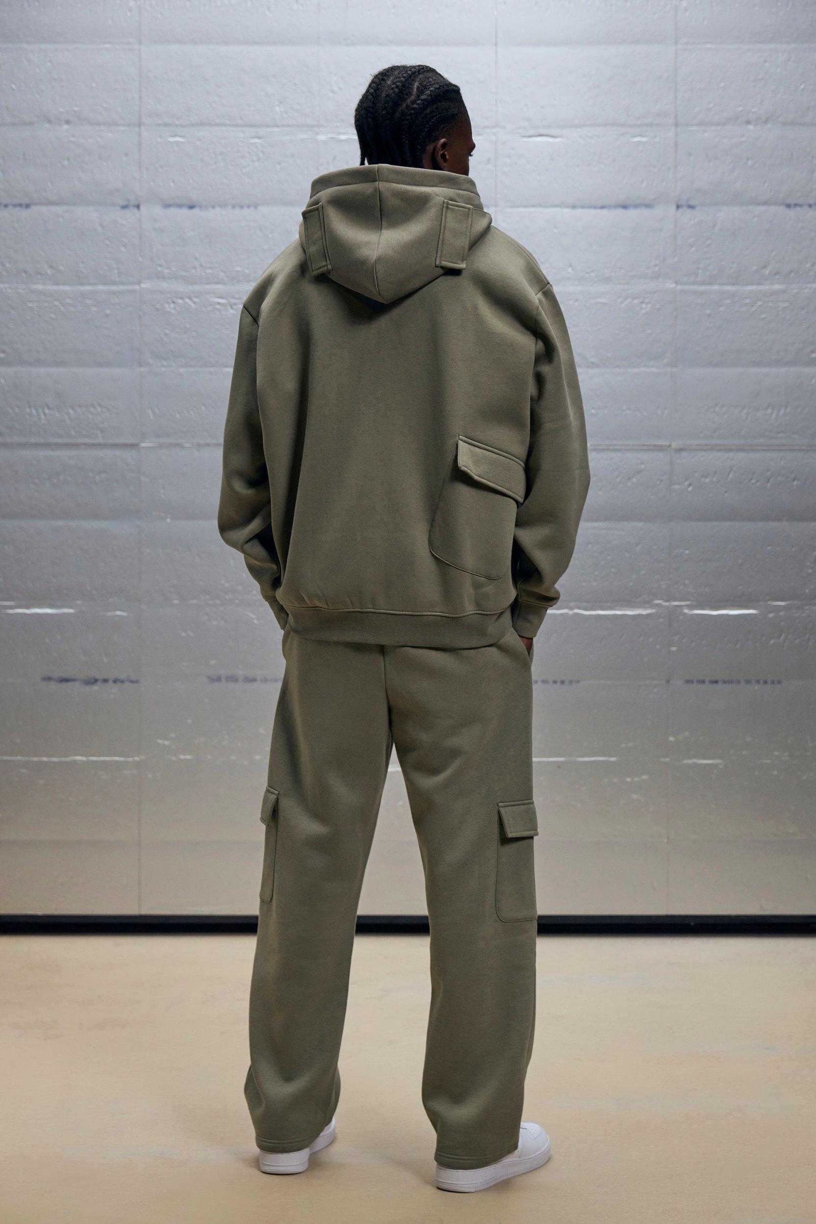 Oversized Zip Through Cargo Pocket Detail Hooded Tracksuit | boohooMAN USA Product Image