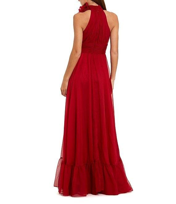 Mac Duggal Chiffon Mesh Flower Halter Neck Sleeveless Gown Product Image
