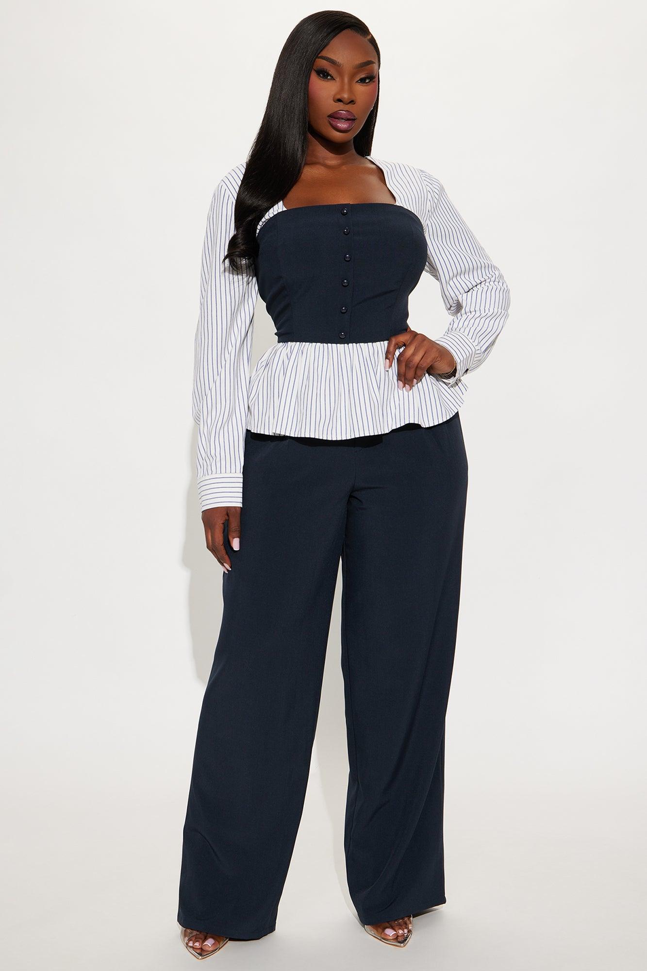 Nina Pinstripe Wide Leg Pant Set - Navy Female Product Image