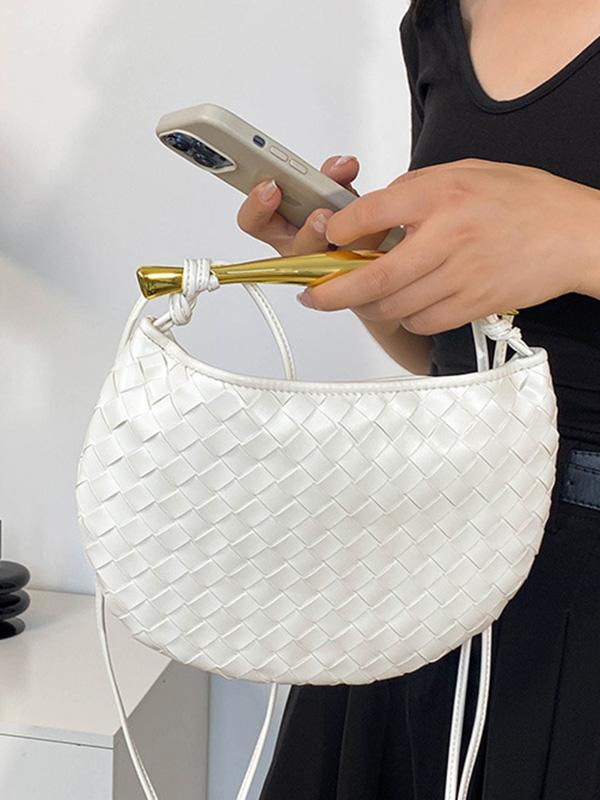 Geometric Split-Joint Woven Zipper Bags Handbags Product Image