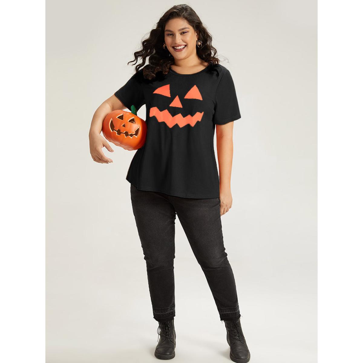 Plus Size Halloween Print Crew Neck T-shirt Black Women Casual Printed Halloween Festival-Halloween T-shirts BloomChic 14-16/1X Product Image