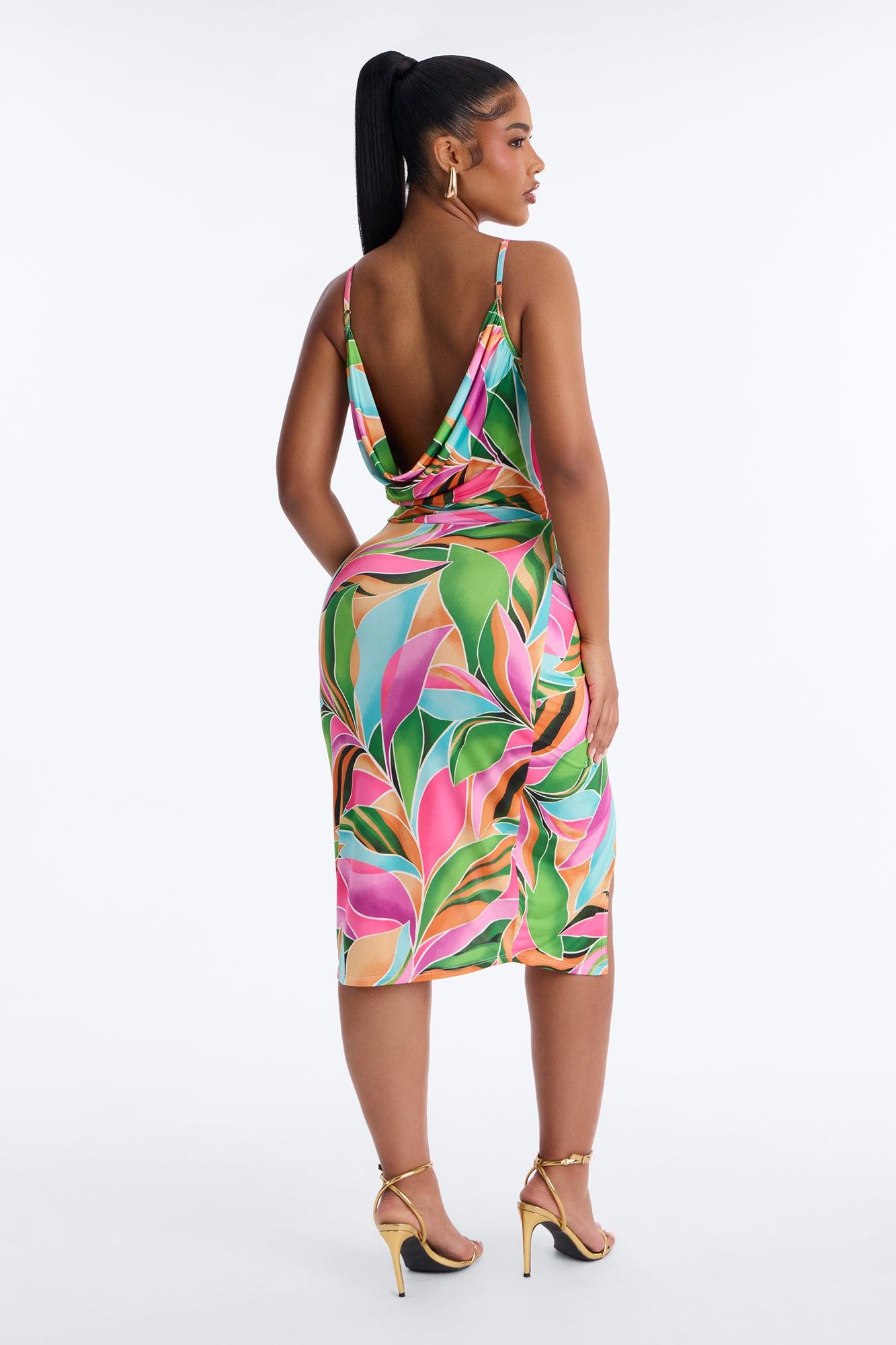 Adria Backless Printed Midi Dress - Multi Color Female Product Image