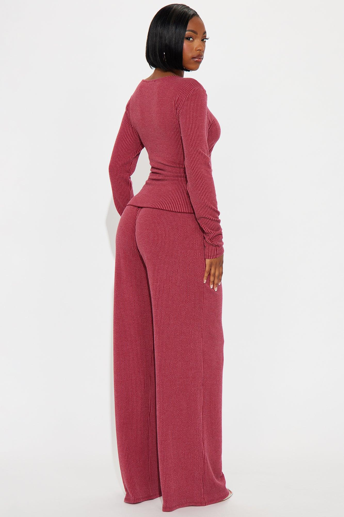 Julissa Ribbed Pant Set - Burgundy Female Product Image