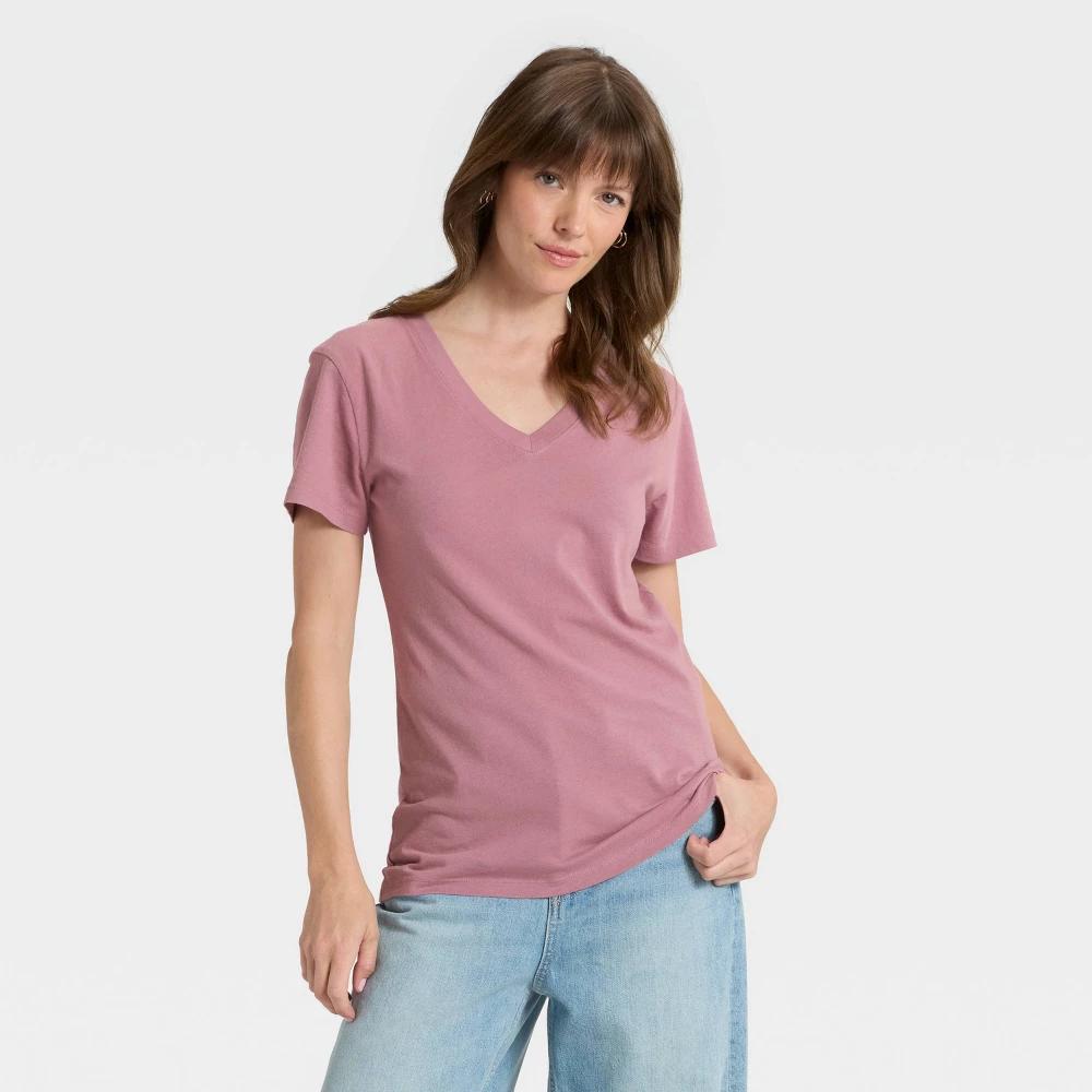 Women's Short Sleeve V-Neck T-Shirt - Universal Thread™ Brown XL Product Image
