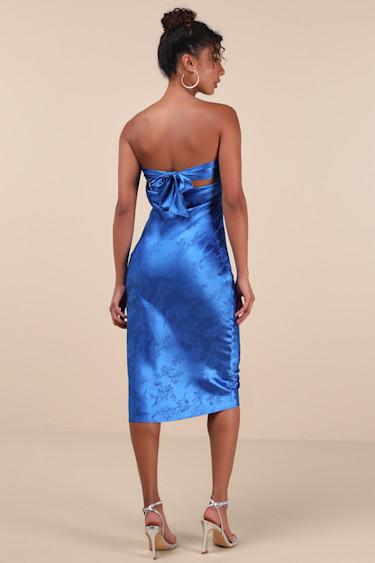 Impressive Favorite Blue Jacquard Strapless Midi Dress Product Image
