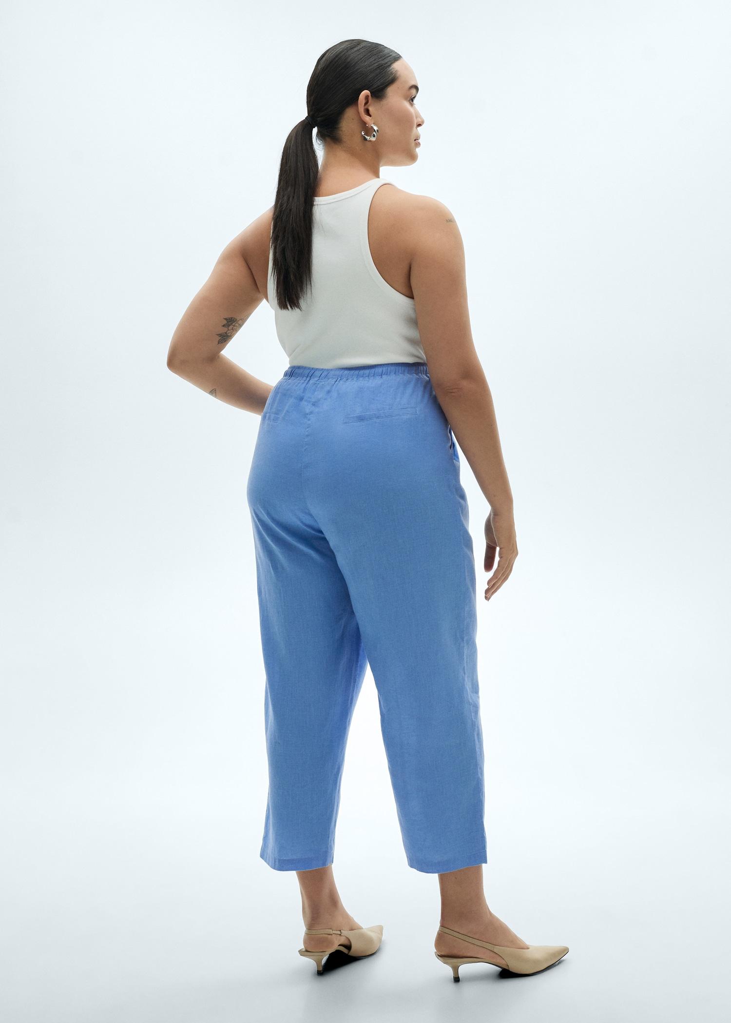 Straight linen-blend trousers - Women | MANGO USA Product Image