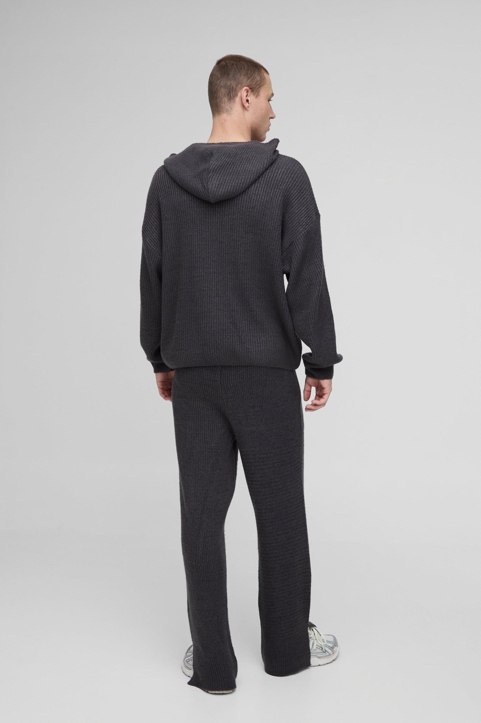 Oversized Boxy Brushed Rib Knitted Hoodie | boohooMAN USA Product Image