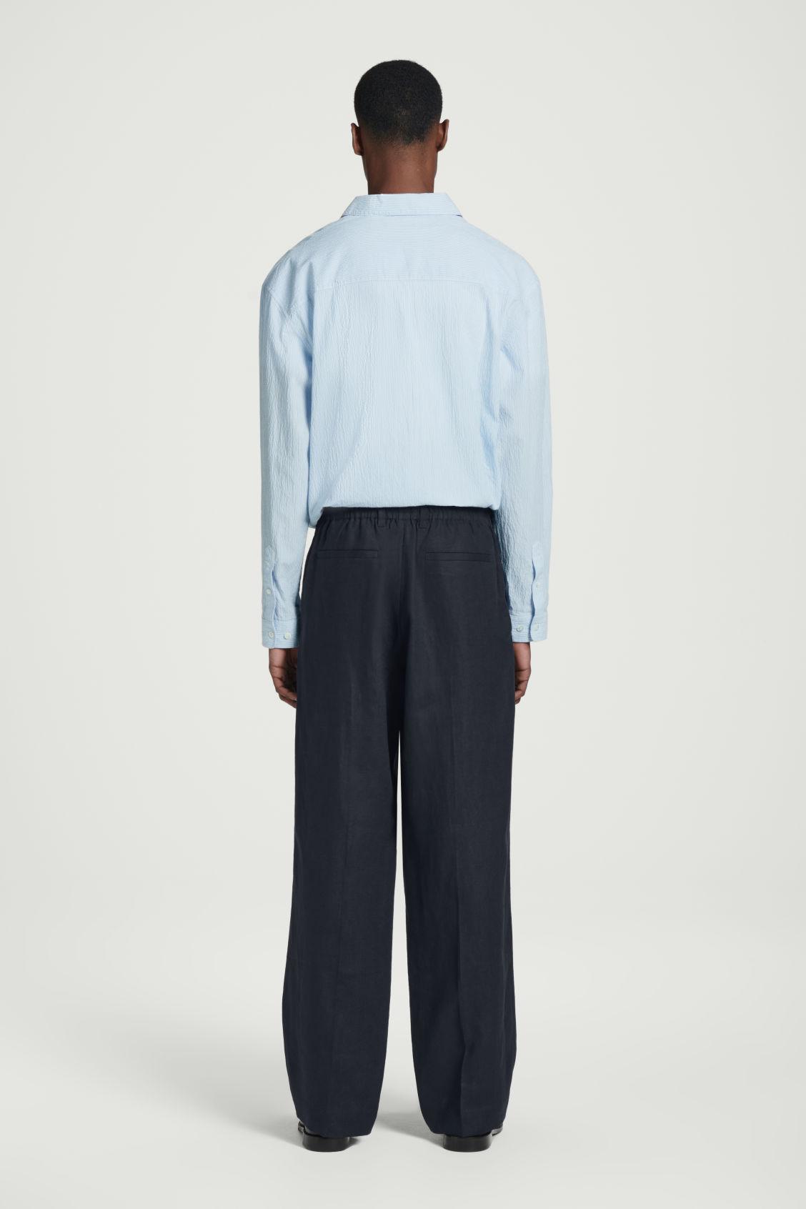 ELASTICATED LINEN STRAIGHT-LEG PANTS Product Image