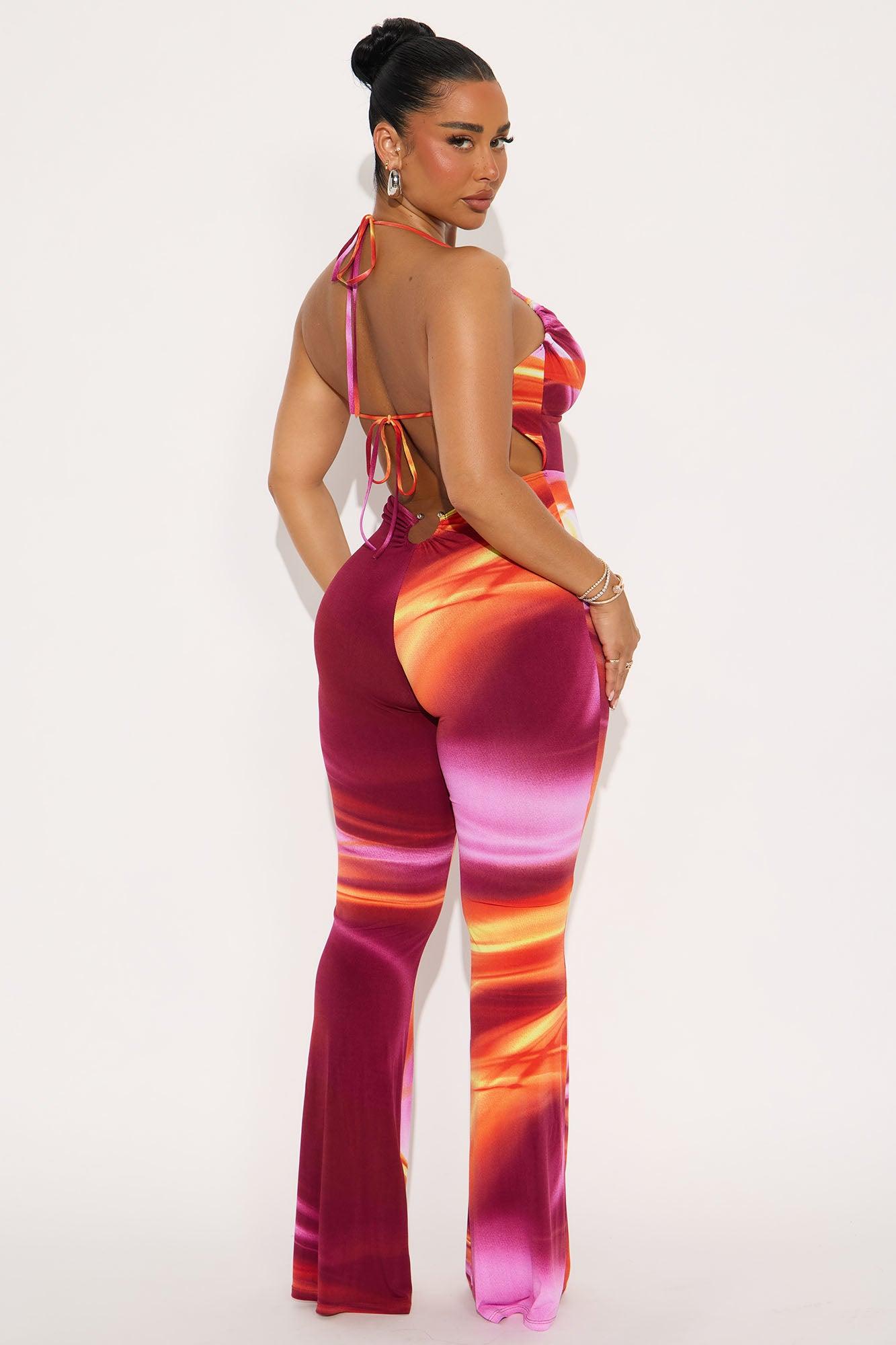 Sunburst Babe Backless Jumpsuit - Magenta/combo Female Product Image