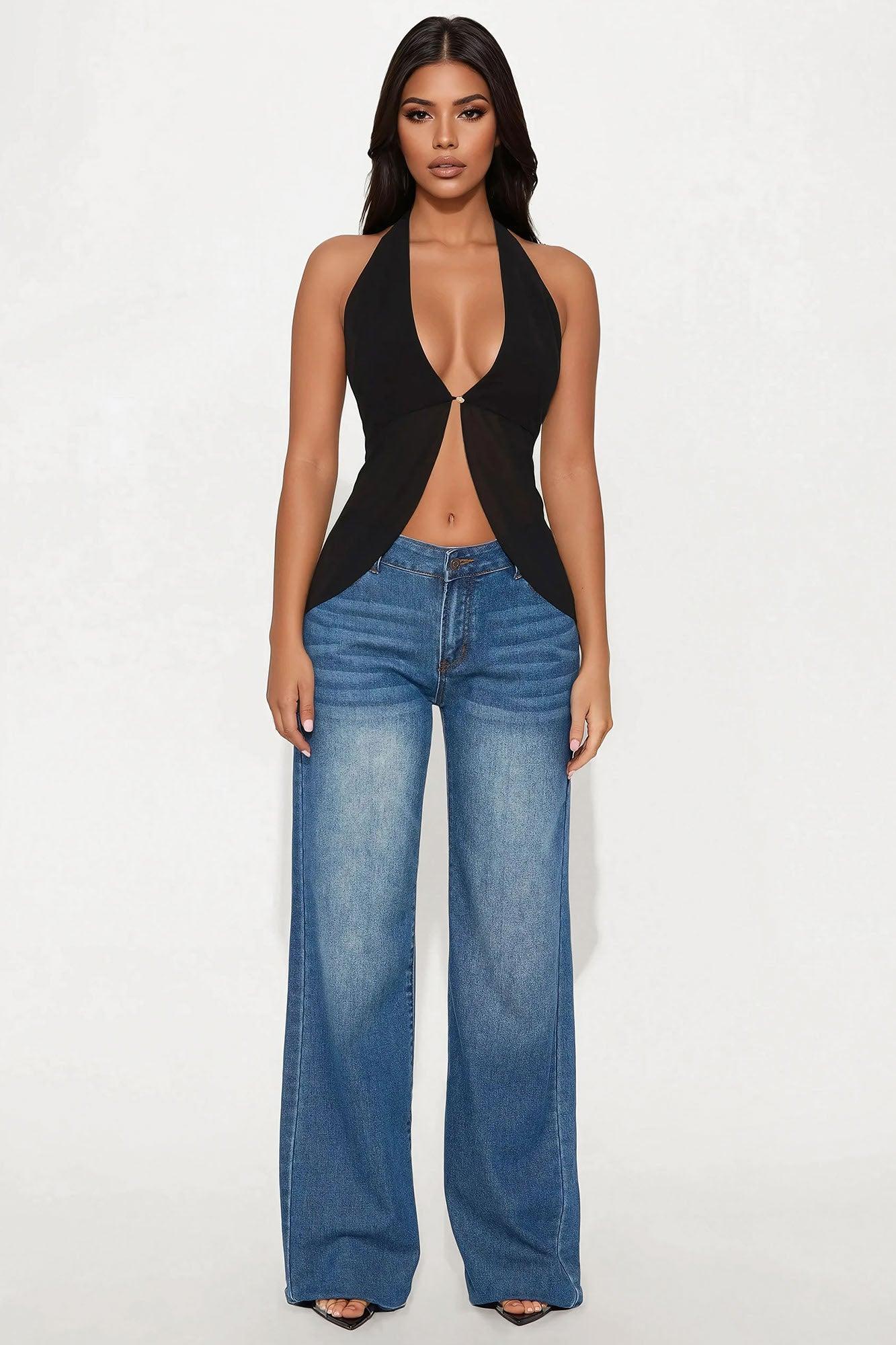 Halley Flyaway Halter Chiffon Top - Black Product Image