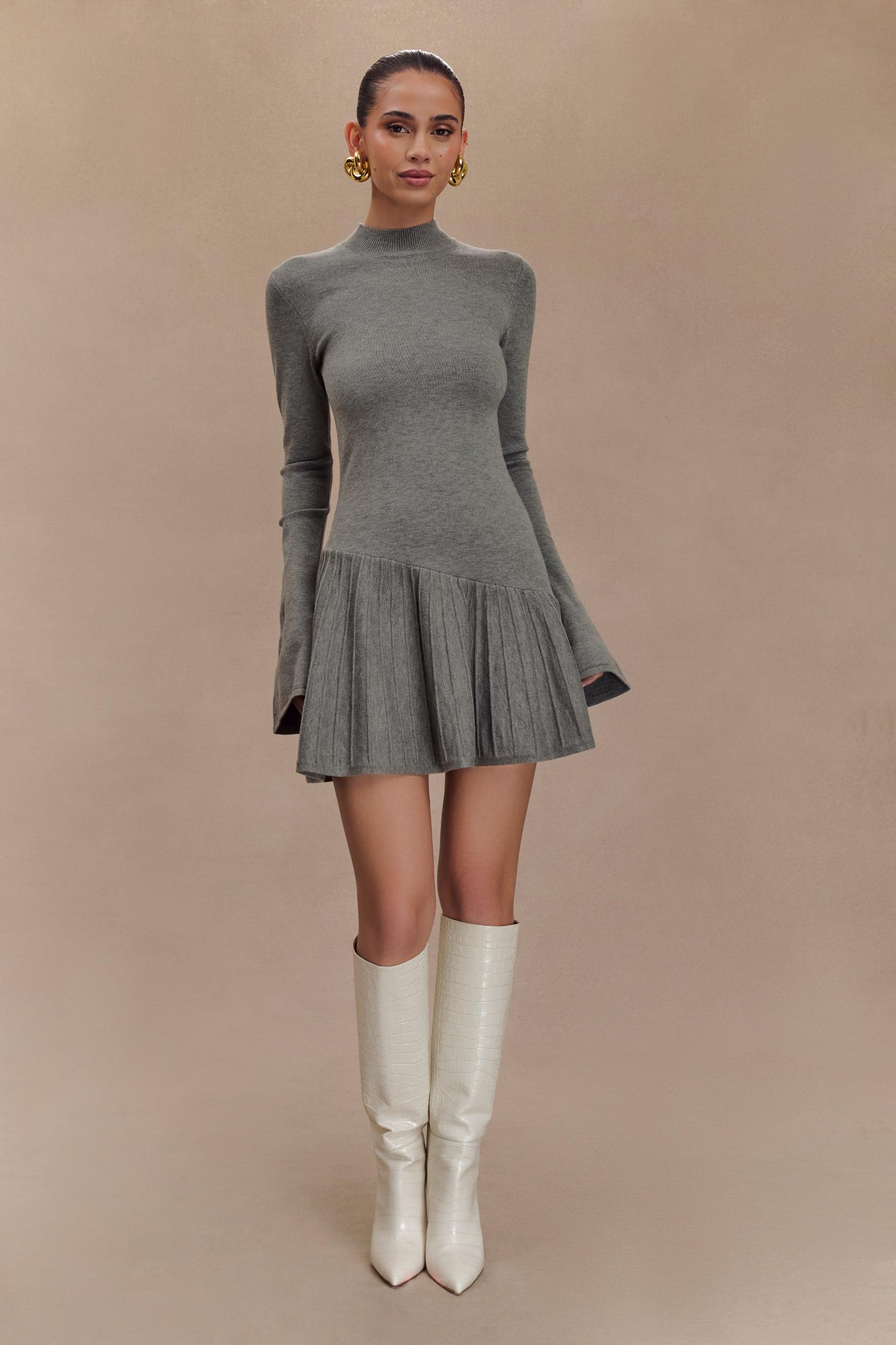Blair Knit Mini Dress With Pleats - Charcoal Product Image