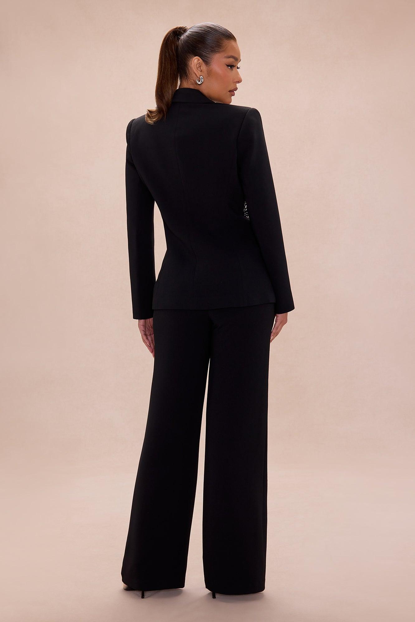 Riley Embellished Blazer Pant Set - Black Female Product Image