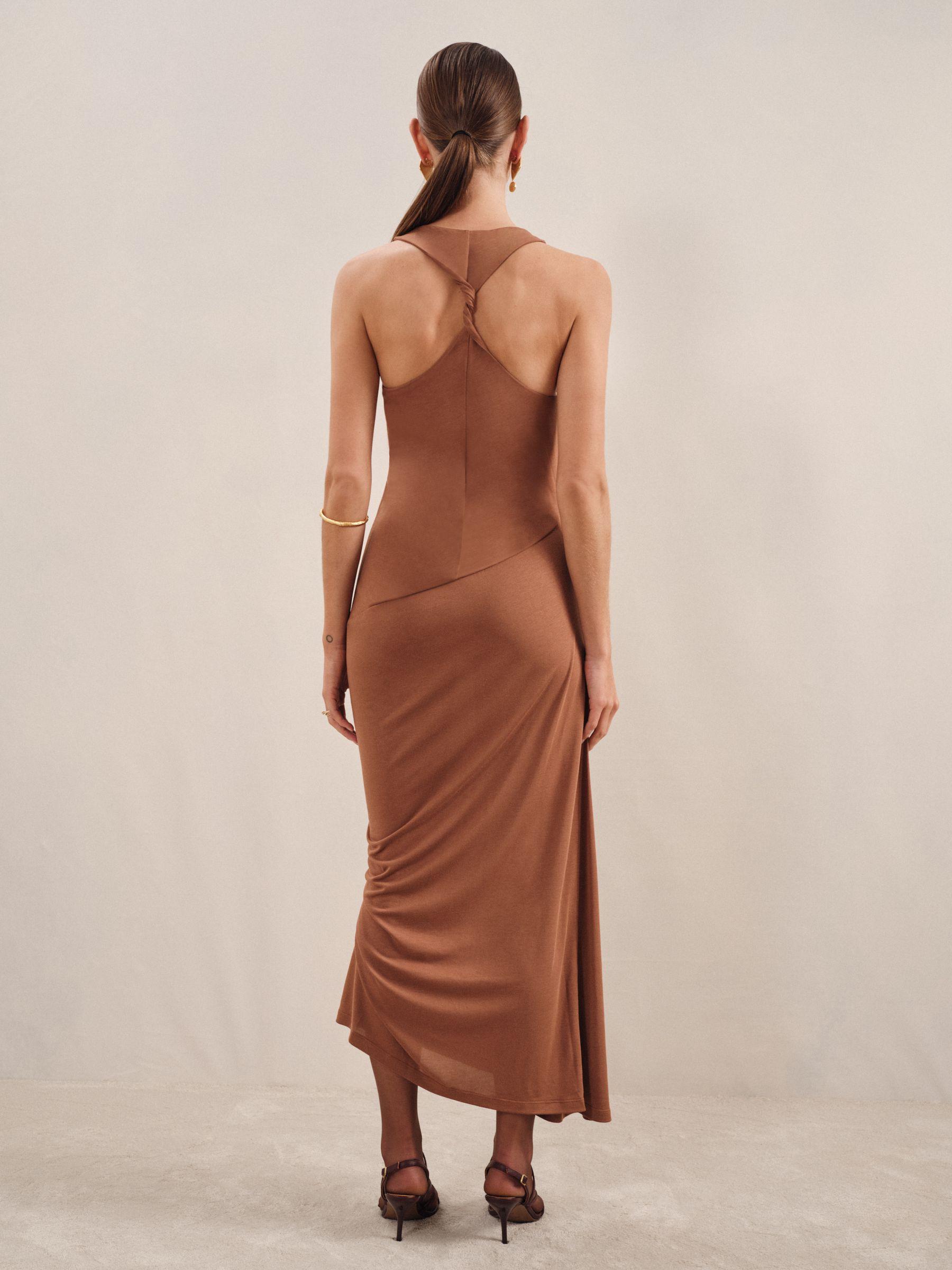 Ruched Jersey Midi Dress in Brown Product Image