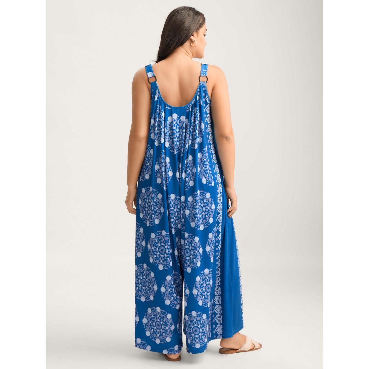Plus Size DarkBlue Sunkissed Stretchy Adjustable Strap Jumpsuit Women Boho Sleeveless Non Vacation Loose Jumpsuits BloomChic 18-20/2X Product Image