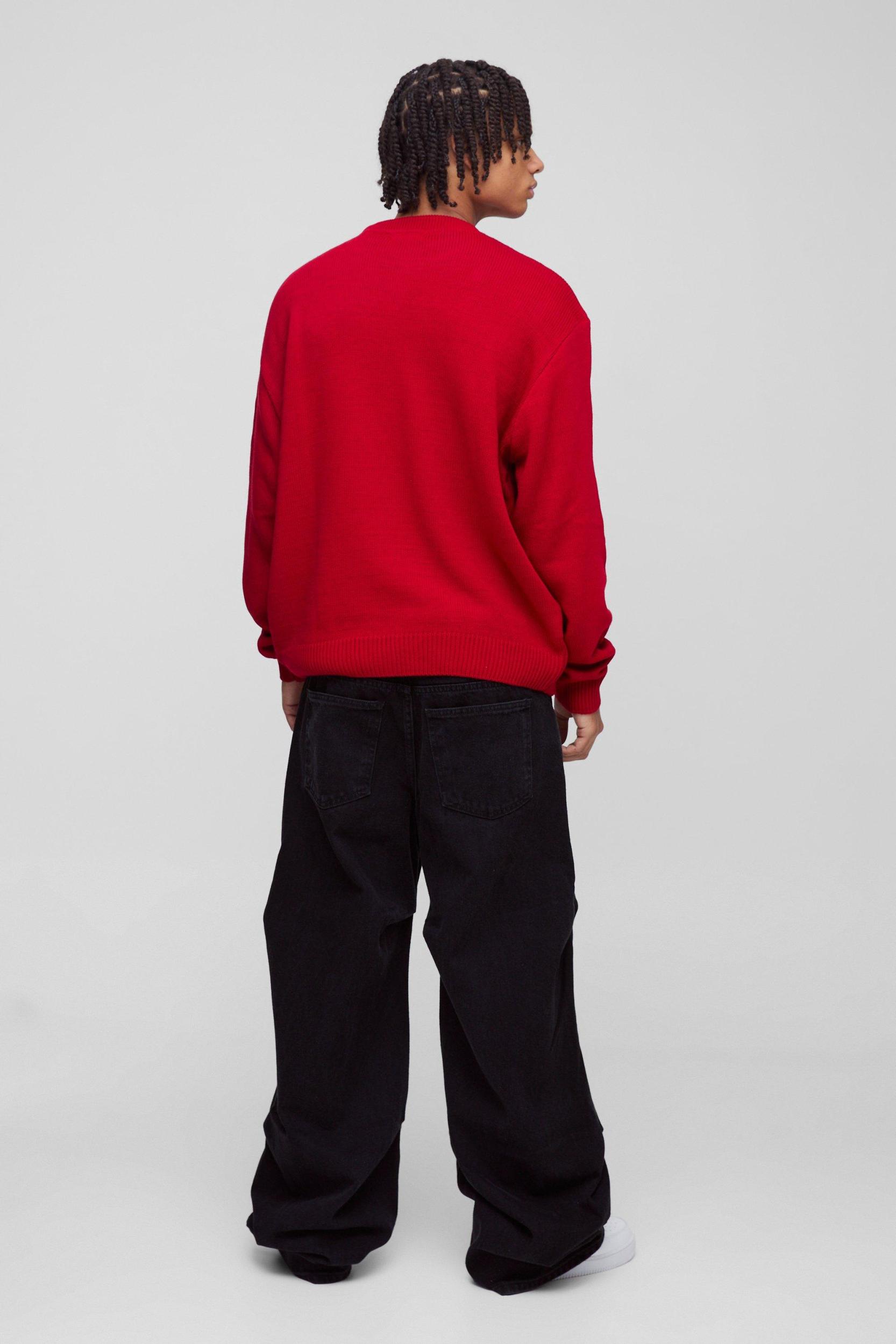 Oversized Boxy Love Santa Christmas Knitted Sweater | boohooMAN USA Product Image