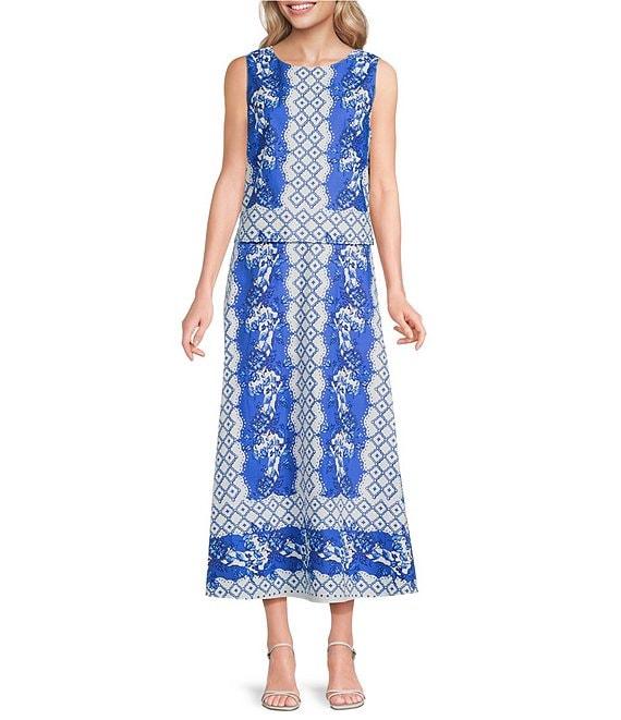 Gibson & Latimer Woven Floral Print Mid Rise A-Line Flounce Midi Coordinating Skirt Product Image
