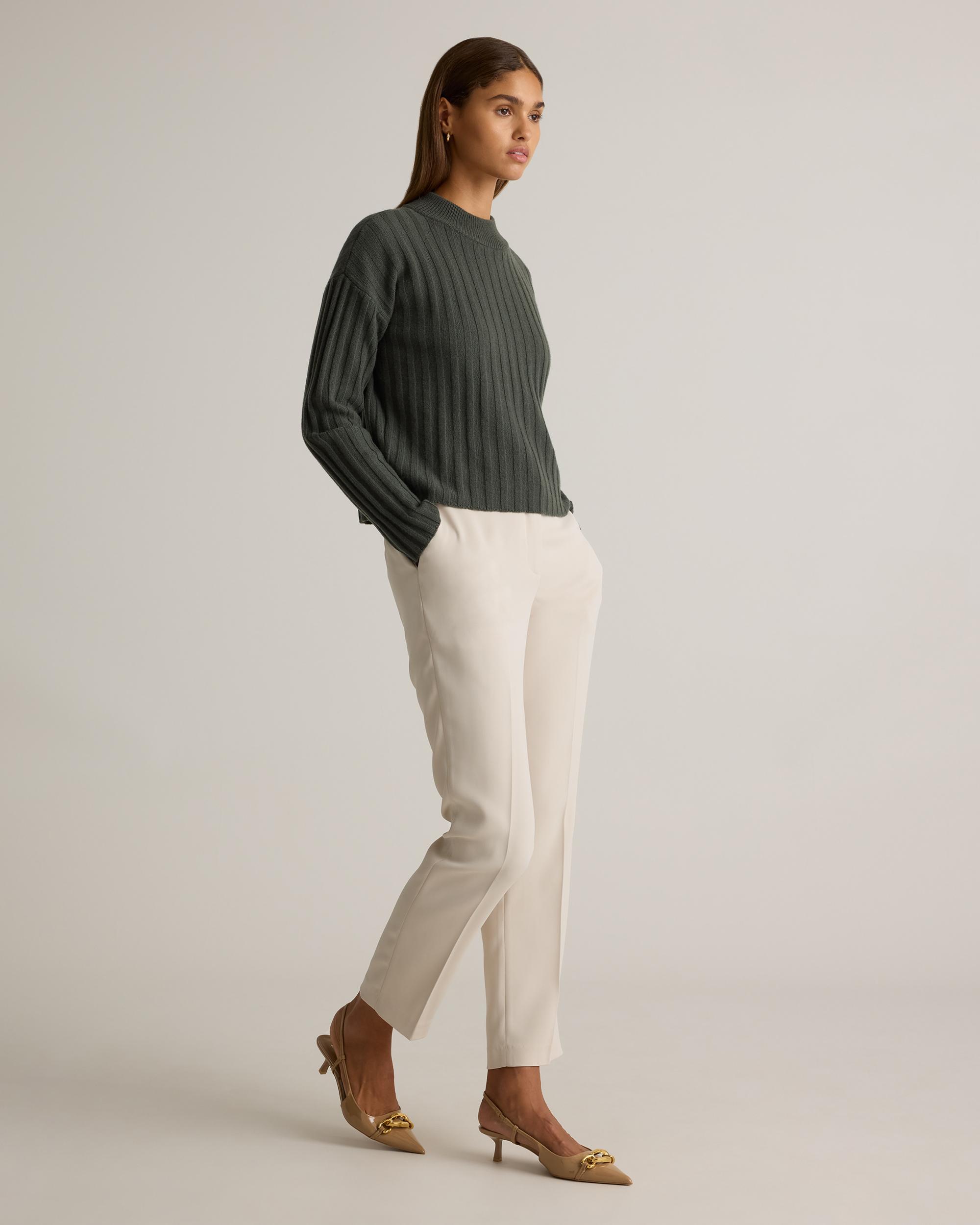 Quince | Women's Mongolian Cashmere Wide-Rib Cropped Mockneck Sweater Product Image