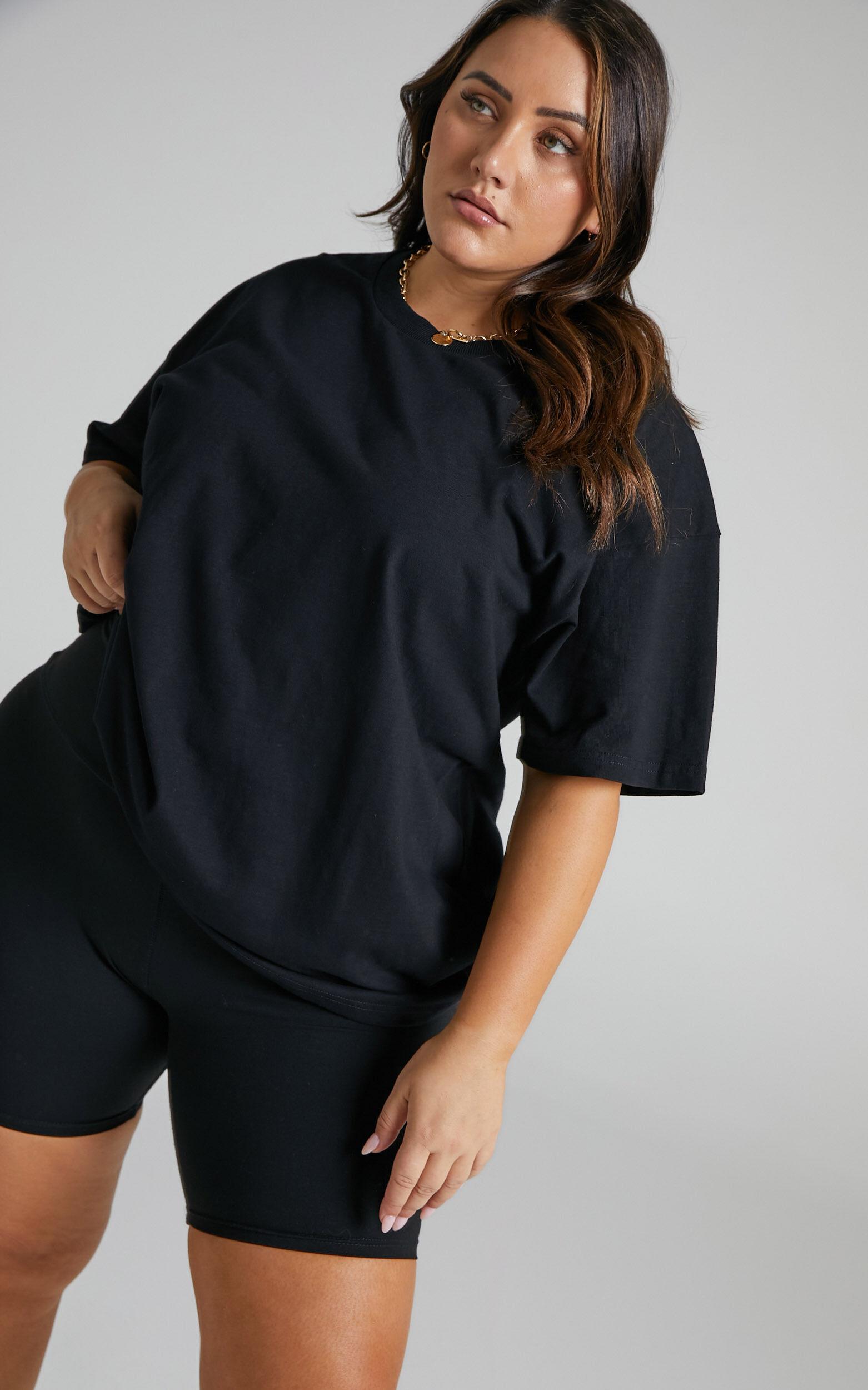 Prizza Top - Longline Boyfriend Tee Top in Black Product Image