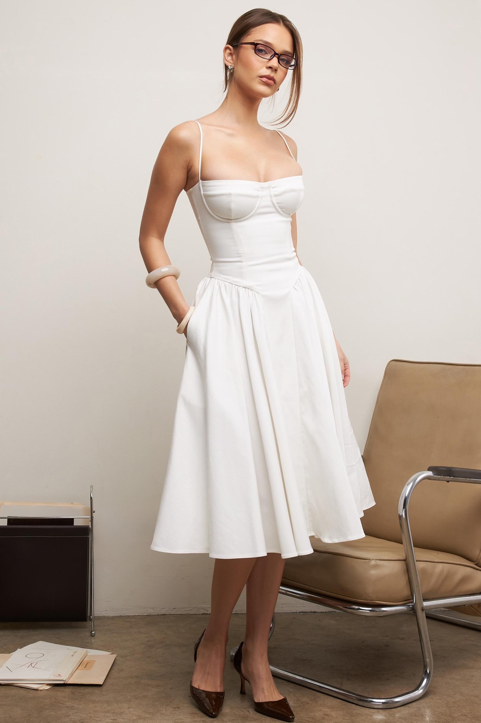 Samaria  white corset midi dress Product Image