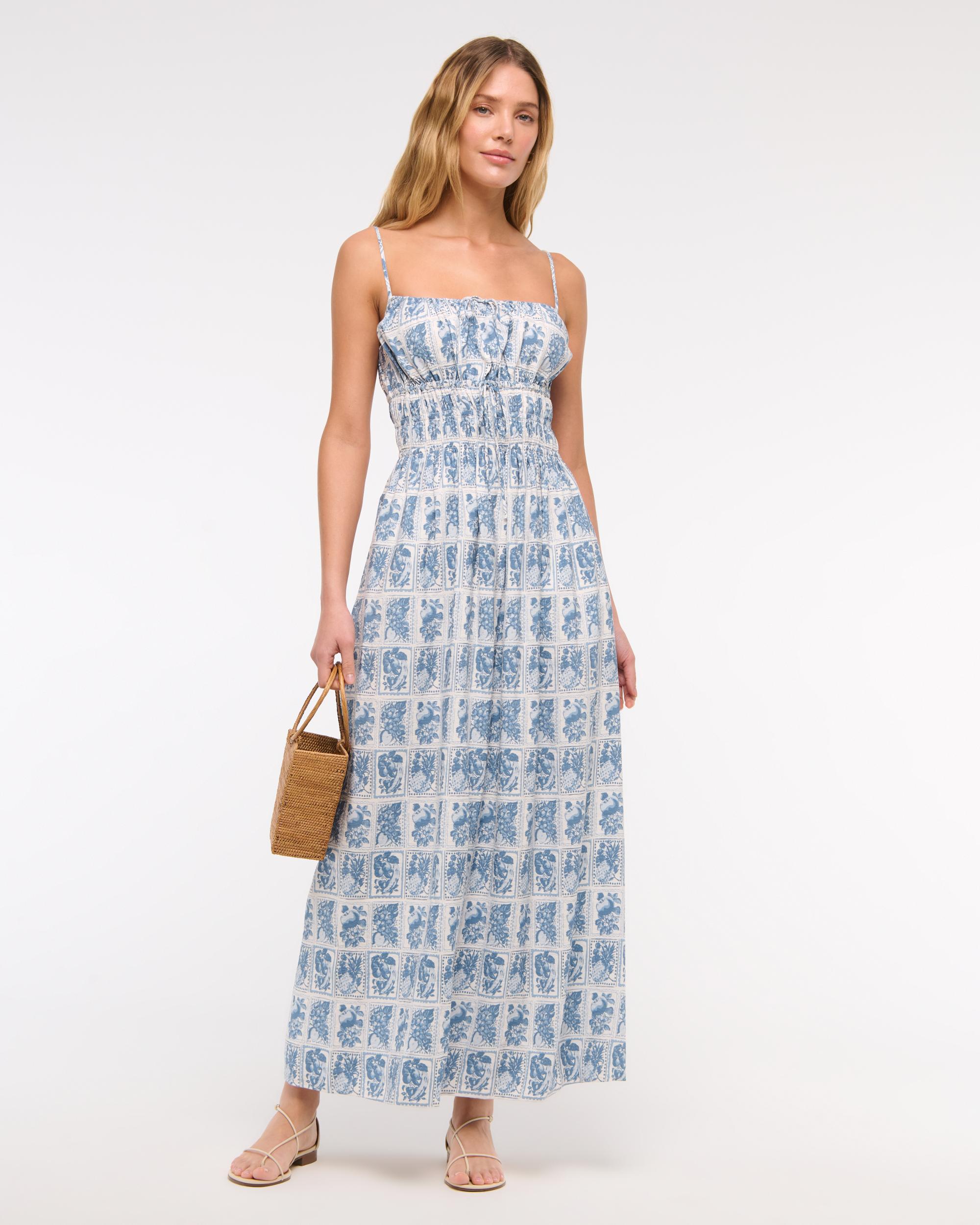 Smocked Tie-Front Maxi Dress Product Image