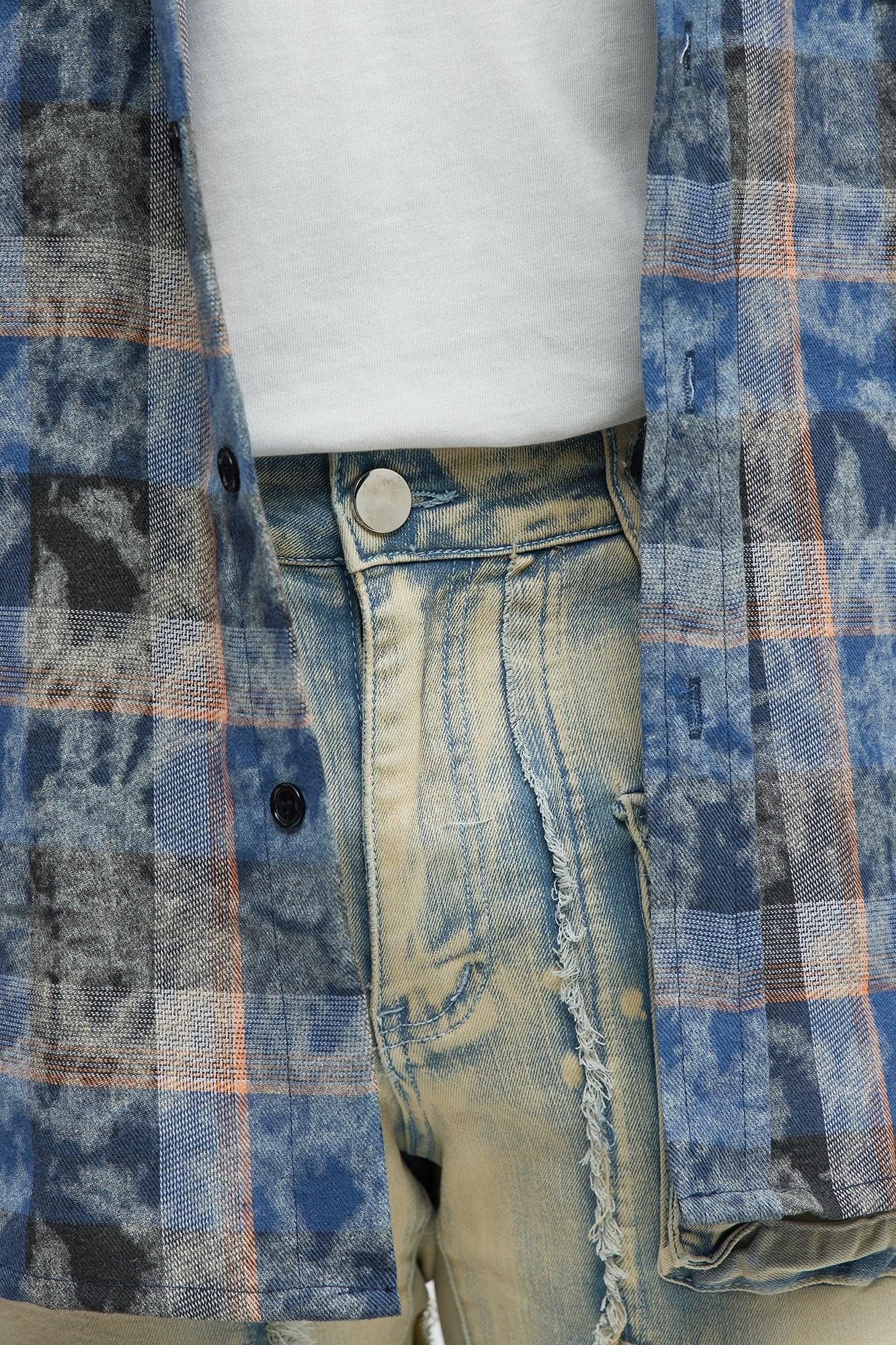 Stacked Skinny Flare Fray With Cargo Jeans - Light Wash Product Image