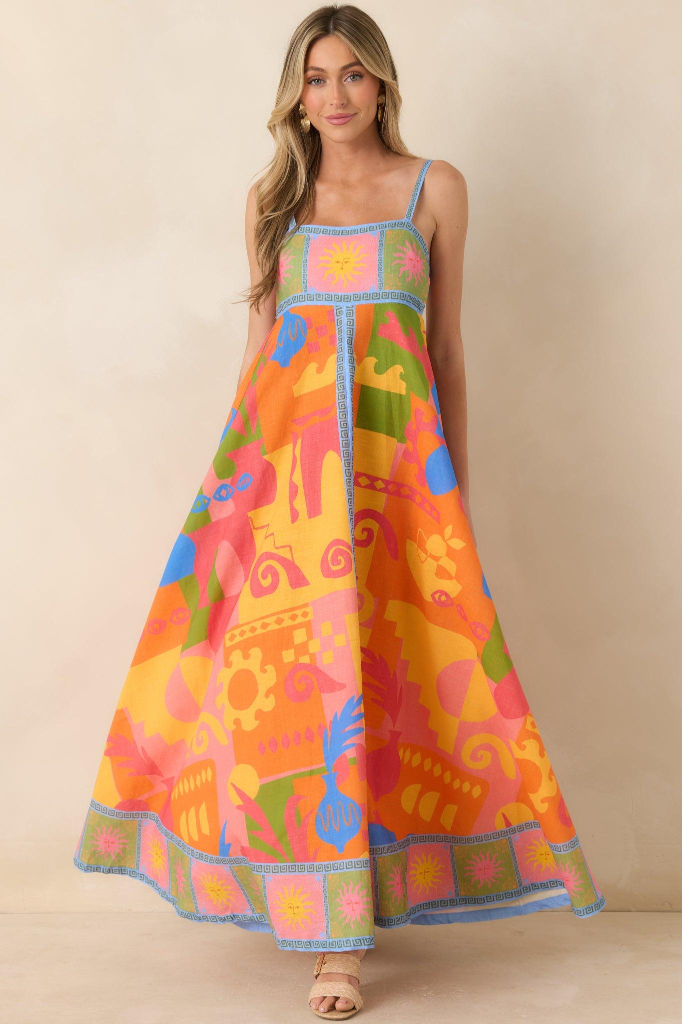 Paradisa Atlantis Orange Multi Cotton Abstract Print Maxi Dress Product Image