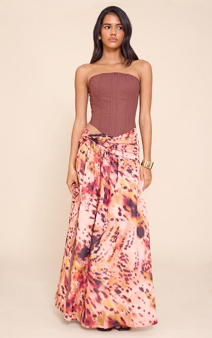 Multi Print Twist Front Thigh Split Maxi Skirt Product Image