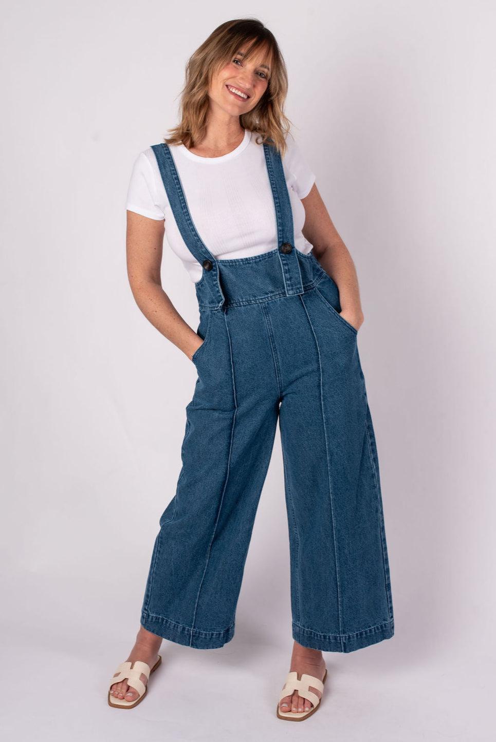 Hazel Wide Leg Denim Overalls Product Image