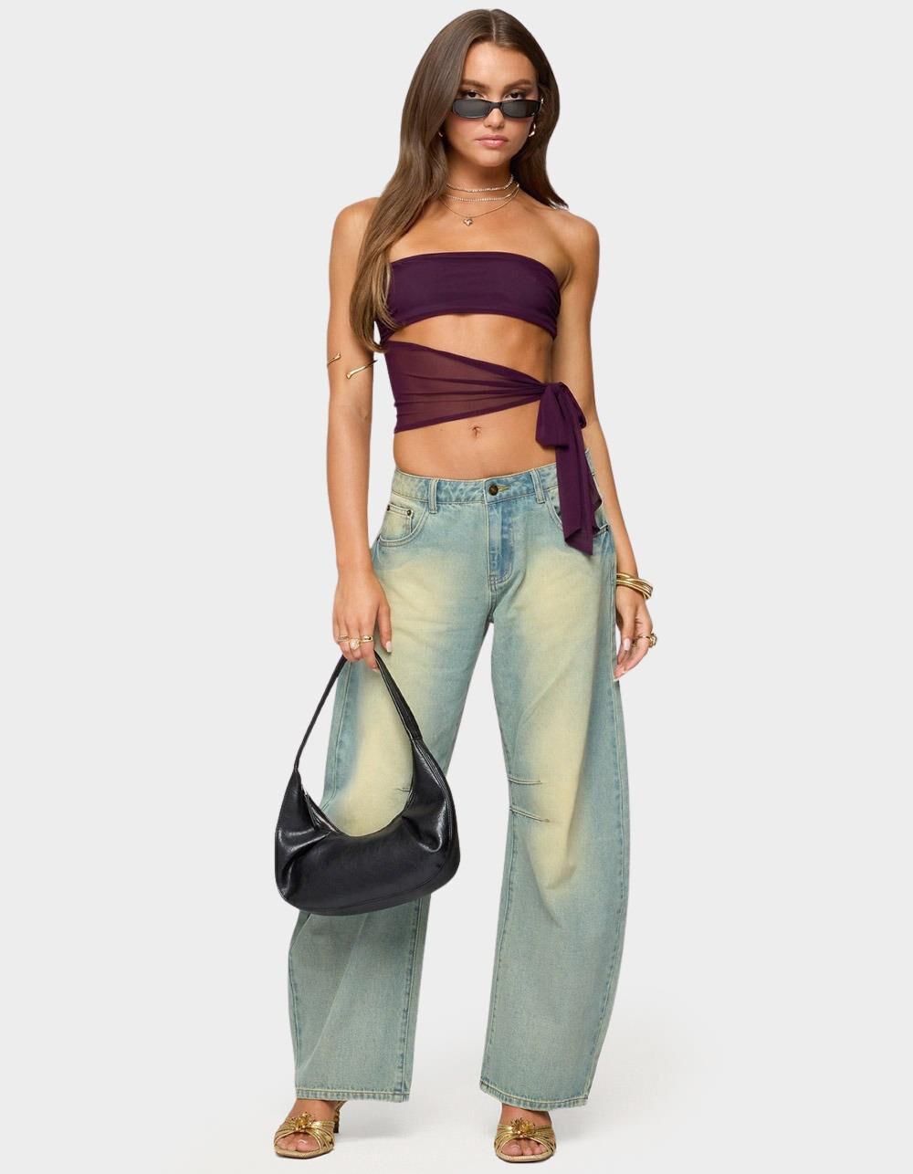 EDIKTED Cayden Low Rise Washed Barrel Jeans - BLUE Product Image