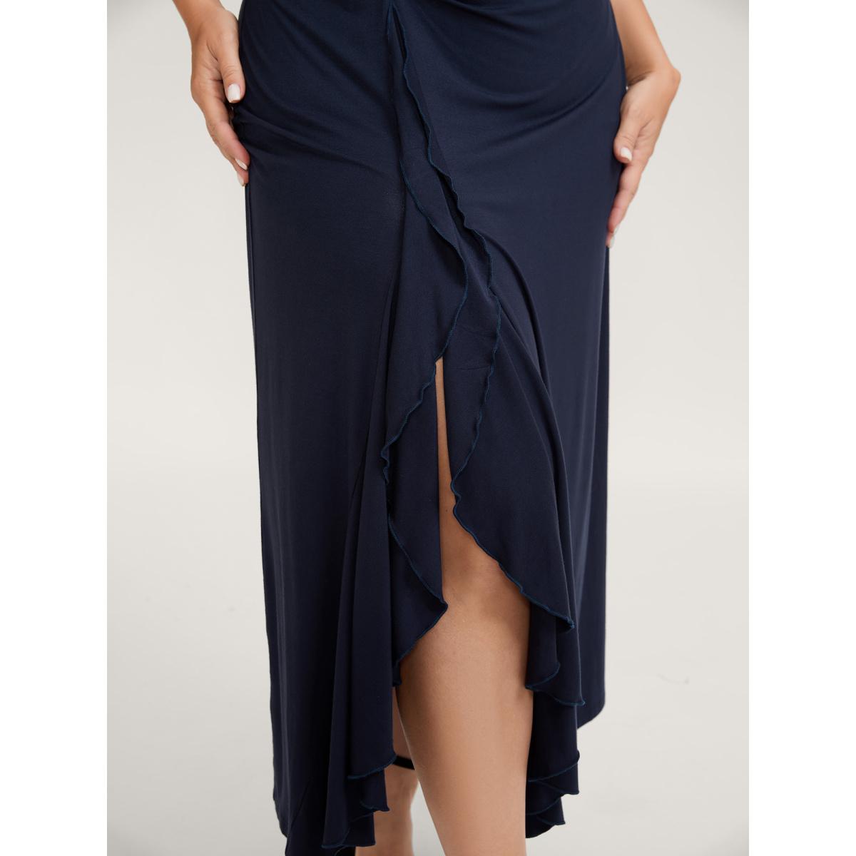 Plus Size Supersoft Waist-Tie Slit Maxi Dress Indigo Women Romantic Cross straps V-neck Short sleeve Curvy BloomChic 14-16/1X Product Image