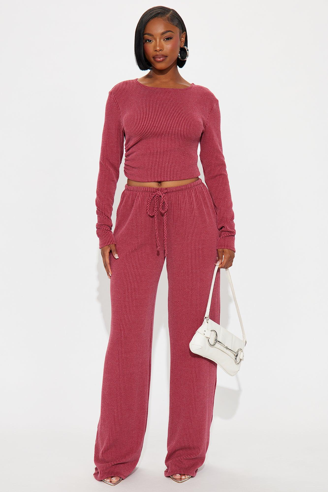 Julissa Ribbed Pant Set - Burgundy Female Product Image