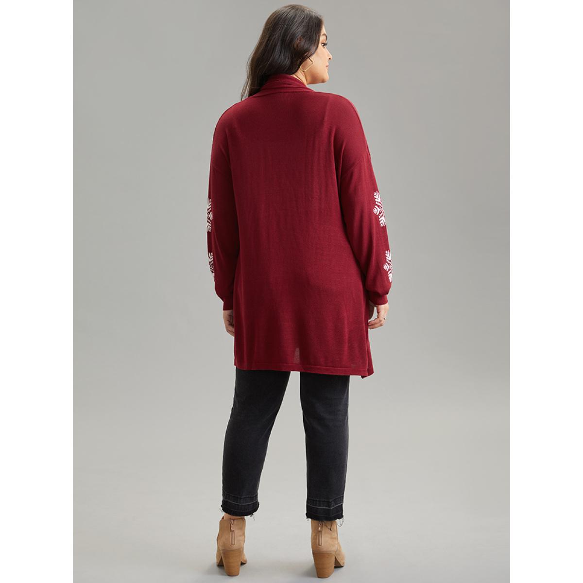 Plus Size Supersoft Essentials Snowflake Lapel Collar Cardigan Scarlet Women Casual Loose Long Sleeve Festival-Christmas Cardigans BloomChic 26/4X Product Image