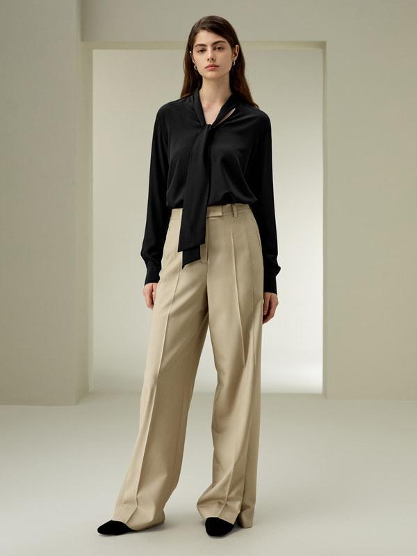 LILYSILK Womens Button Up Shirt Silk - Black Mulberry Silk - Versatile Deep V-Neck Tops S Product Image