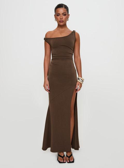 Rios One Shoulder Maxi Dress Brown Product Image