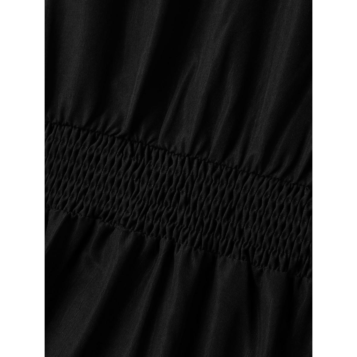 Plus Size Bow Tie Drop Waist Shirred Midi Dress Black Women Timeless Tie knot V-neck Sleeveless Curvy BloomChic 10/M Product Image