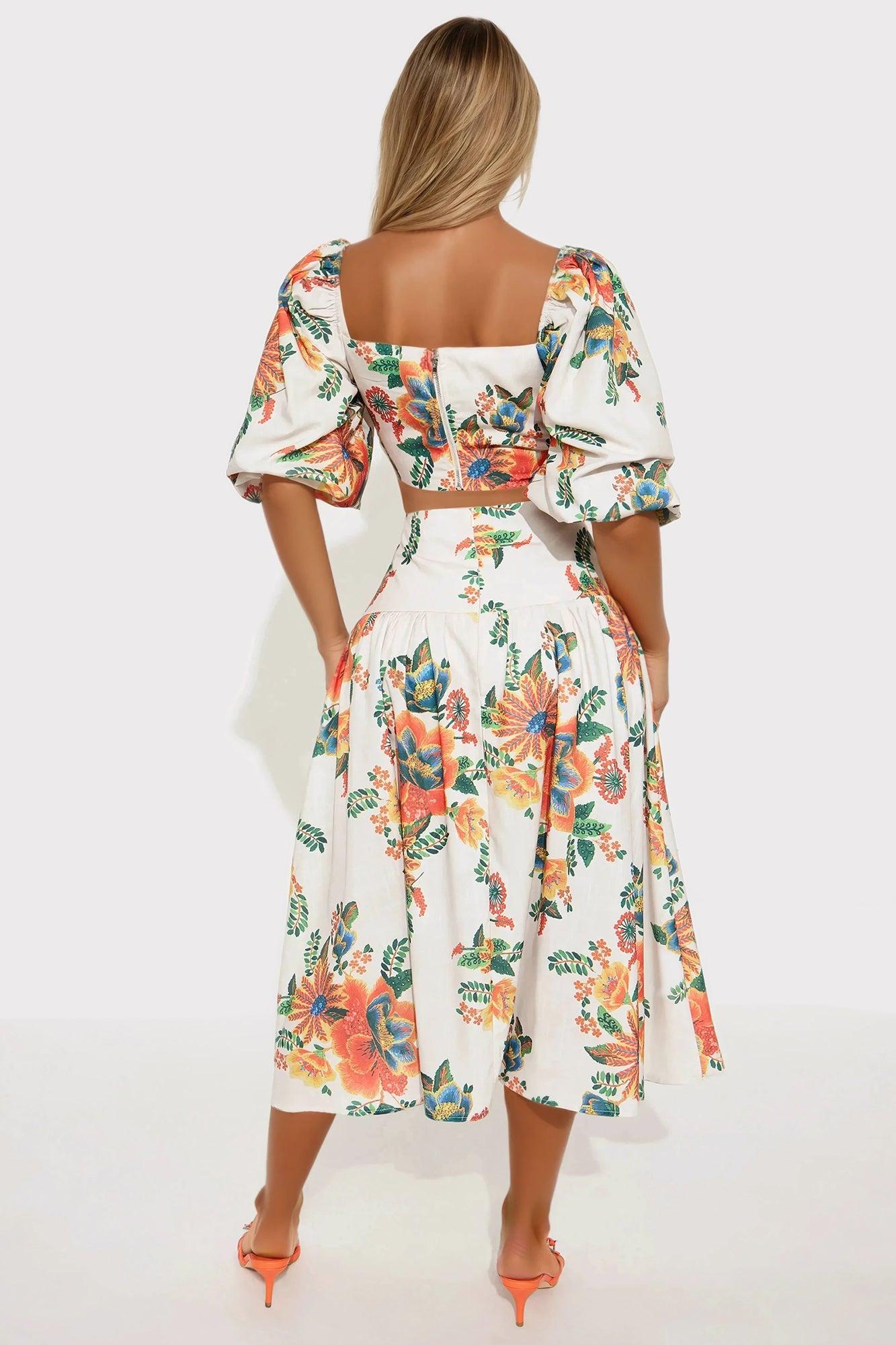 Eden Floral Midi Skirt Set - Taupe/combo Product Image