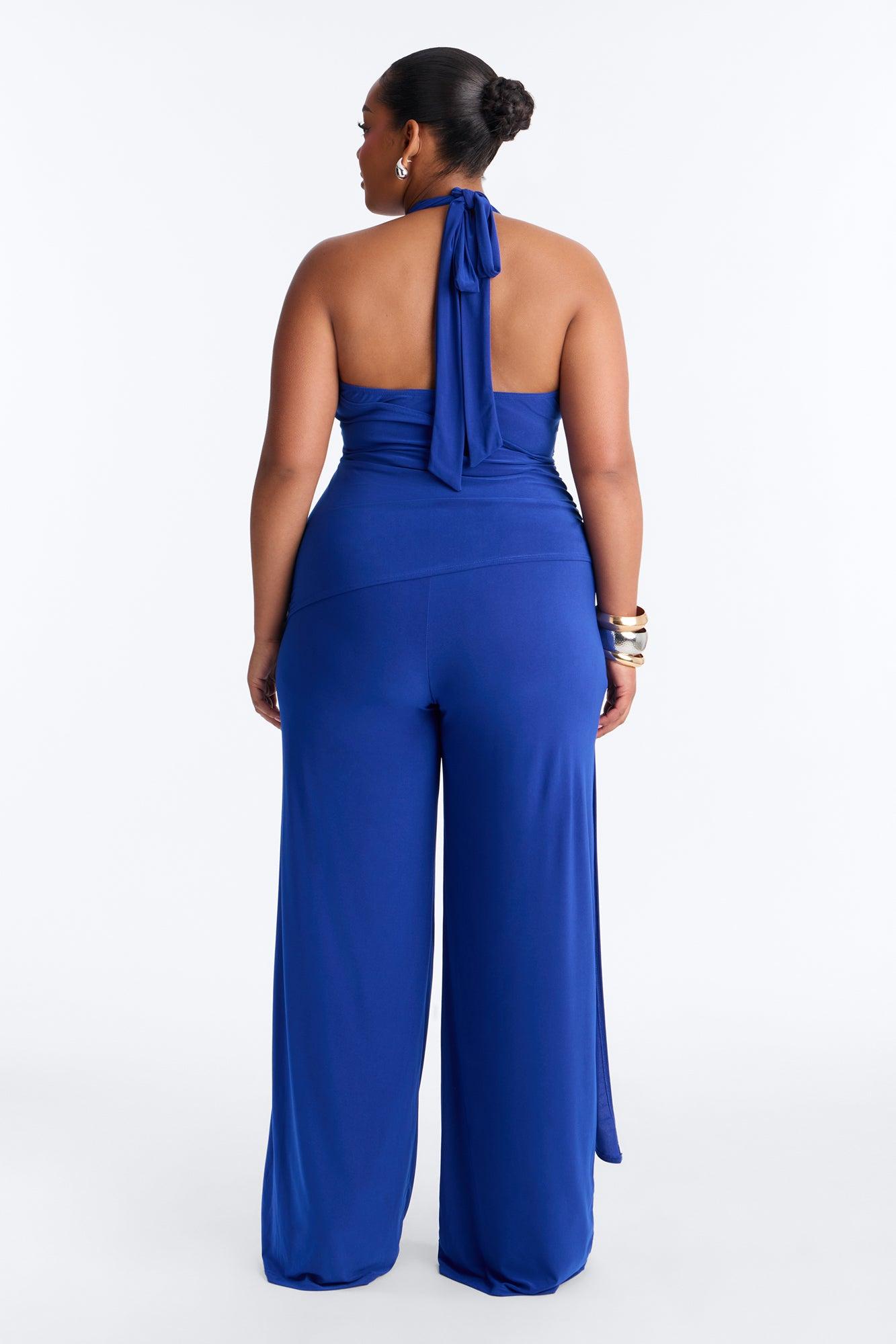 Gemma Halter Draped Jumpsuit - Royal Female Product Image