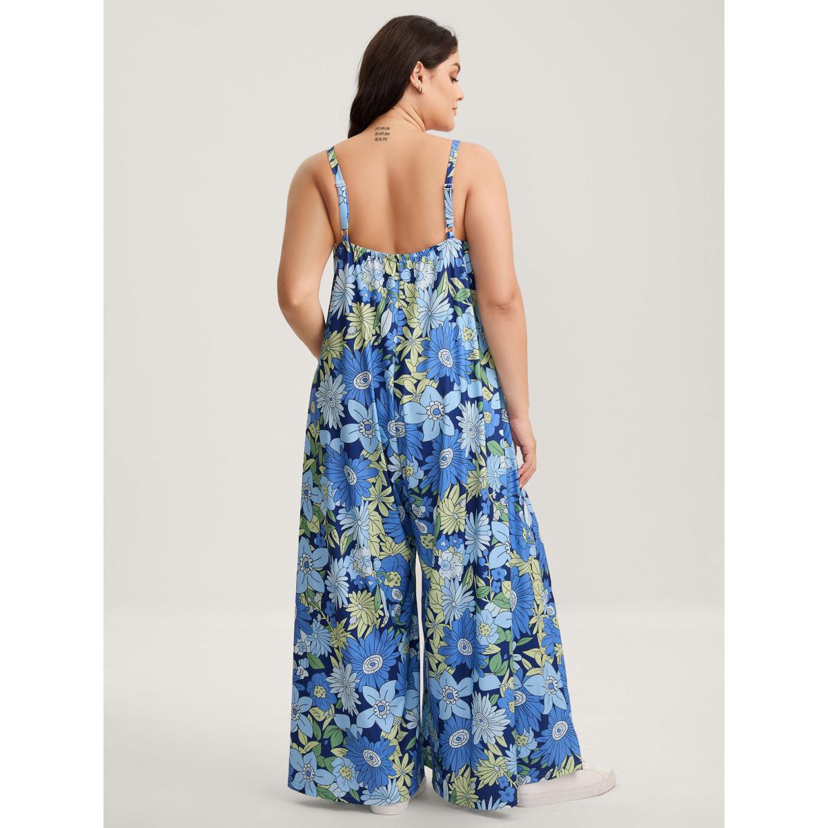 Plus Size DarkBlue Vivid Groove Stretchy Adjustable Jumpsuit Women Playful Sleeveless Non Casual Loose Jumpsuits BloomChic 18-20/2X Product Image